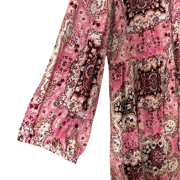 Torrid 00 Pink Paisley Print V Neck Babydoll Dress Plus Size Casual Boho - Picture 10 of 13